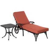 Outsunny Aluminum Adjustable Chaise Lounge Chair, Folding 4-Position Patio Recliner, Wheels, Armrests, Side Table, Cushion for Poolside, Backyard, Deck, Porch Garden, Red W2225141361