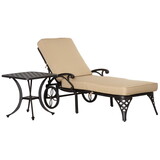 Outsunny Aluminum Adjustable Chaise Lounge Chair, Folding 4-Position Patio Recliner, Wheels, Armrests, Side Table, Cushion for Poolside, Backyard, Deck, Porch Garden, Beige W2225141362