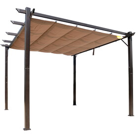 Outsunny 10' x 10' Outdoor Retractable Pergola Canopy, Aluminum Patio Pergola, Backyard Shade Shelter for Porch Party, Garden, Grill Gazebo - Brown W2225141364