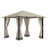 Outsunny 10' x 10' Patio Gazebo Aluminum Frame Outdoor Canopy Shelter with Sidewalls, Vented Roof for Garden, Lawn, Backyard, and Deck, Khaki W2225141365