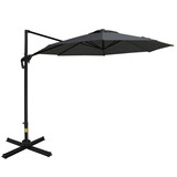 Outsunny 10ft Offset Patio Umbrella with Base, Hanging Aluminum and Steel Cantilever Umbrella with 360° Rotation, Easy Tilt, 8 Ribs, Crank, Cross Base Included for Backyard, Poolside, Gray