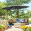 Outsunny 10ft Offset Patio Umbrella with Base, Hanging Aluminum and Steel Cantilever Umbrella with 360&#176; Rotation, Easy Tilt, 8 Ribs, Crank, Cross Base Included for Backyard, Poolside, Gray