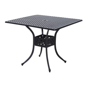Outsunny 36" Square Patio Dining Table with 2" Dia Umbrella Hole, Cast Aluminum Outdoor Dining Table, Outdoor Bistro Table for Garden, Backyard, Porch, Black W2225141368