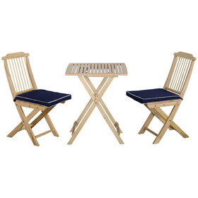 Outsunny 3 Pieces Patio Folding Bistro Set, Outdoor Pine Wood Table and Chairs Set with Tie-on Cushion & Square Coffee Table, Great for Indoor, Poolside, Garden, Dark Blue W2225141373