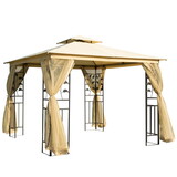 Outsunny 10' x 10' Metal Patio Gazebo, Double Roof Outdoor Gazebo Canopy Shelter with Tree Motifs Corner Frame and Netting, for Garden, Lawn, Backyard, and Deck, Beige W2225141393