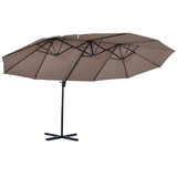 Outsunny 14ft Patio Umbrella Double-Sided Outdoor Market Extra Large Umbrella with Crank, Cross Base for Deck, Lawn, Backyard and Pool, Brown W2225141415