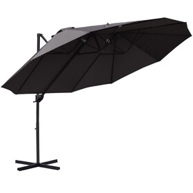 Outsunny 14ft Patio Umbrella Double-Sided Outdoor Market Extra Large Umbrella with Crank, Cross Base for Deck, Lawn, Backyard and Pool, Grey W2225141416