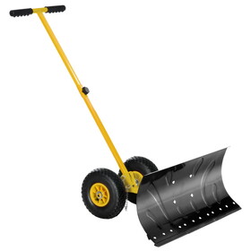 Outsunny Snow Shovel with Wheels, Snow Pusher, Cushioned Adjustable Angle Handle Snow Removal Tool, 29" Blade, 10" Wheels, Yellow W2225141420