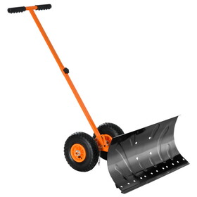 Outsunny Snow Shovel with Wheels, Snow Pusher, Cushioned Adjustable Angle Handle Snow Removal Tool, 29" Blade, 10" Wheels, Orange W2225141421