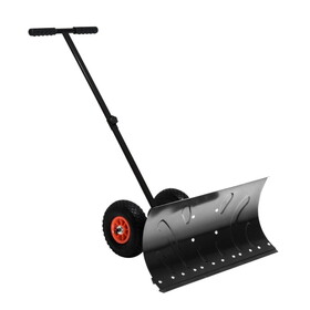 Outsunny Snow Shovel with Wheels, Snow Pusher, Cushioned Adjustable Angle Handle Snow Removal Tool, 29" Blade, 10" Wheels, Black W2225141422
