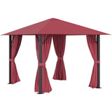 Outsunny 10' x 10' Patio Gazebo Aluminum Frame Outdoor Canopy Shelter with Sidewalls, Vented Roof for Garden, Lawn, Backyard, and Deck, Wine Red W2225141445