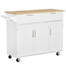 HOMCOM Mobile Kitchen Island with Storage, Kitchen Cart with Wood Top, Storage Drawers, 3-door Cabinets, Adjustable Shelves and Towel Rack, White W2225141453
