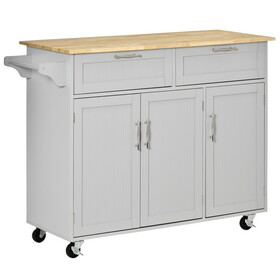 HOMCOM Mobile Kitchen Island with Storage, Kitchen Cart with Wood Top, Storage Drawers, 3-door Cabinets, Adjustable Shelves and Towel Rack, Gray W2225141454
