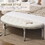 HOMCOM Semi-Circle End of Bed Bench with Tufted Design, Upholstered Bedroom Entryway Bench with Rubberwood Legs, Off White W2225141461