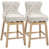 HOMCOM Upholstered Fabric Bar Height Bar Stools, 180° Swivel Nailhead-Trim Pub Chairs, 30