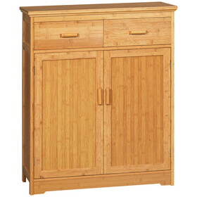 HOMCOM Bathroom Storage Cabinet, Bamboo Floor Cabinet with Drawers, Double Doors and Adjustable Shelves, Natural W2225141477