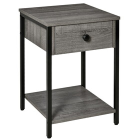HOMCOM Industrial End Table with Storage Shelf, Accent Side Table with Drawer for Living Room, or Bedroom, Grey W2225141480