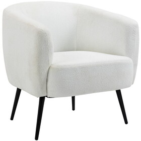 HOMCOM Teddy Fleece Fabric Accent Chair, Mid Century Barrel Armchair with Metal Legs and Soft Padding, Upholstered Single Sofa Side Chair for Living Room, Cream W2225141482