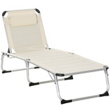 Outsunny Foldable Outdoor Chaise Lounge Chair, 5-Level Reclining Camping Tanning Chair with Aluminum Frame, Padding, and Headrest for Beach, Yard, Patio, Pool, White W2225141503
