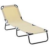 Outsunny Foldable Outdoor Chaise Lounge Chair, 5-Level Reclining Camping Tanning Chair with Strong Oxford Fabric for Beach, Yard, Patio, Pool, Beige W2225141504