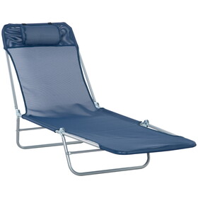 Outsunny Folding Chaise Lounge Pool Chair, Patio Sun Tanning Chair, Outdoor Lounge Chair with 6-Position Reclining Back, Breathable Mesh Seat, and Headrest for Beach, Yard, Patio, Blue W2225141506