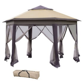 Outsunny 13' x 13' Pop Up Gazebo, Hexagonal Canopy Shelter with 6 Zippered Mesh Netting, Event Tent with Strong Steel Frame for Patio Backyard Garden Wedding Party W2225141508