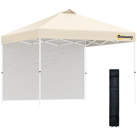 Outsunny 10' x 10' Pop-Up Canopy Tent with 1 Removable Sidewall, Commercial Instant Sun Shelter, Tents for Parties with Wheeled Carry Bag for Outdoor, Garden, Patio, Beige W2225141509