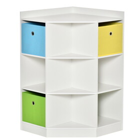HOMCOM Kids Corner Cabinet, Cubby Toy Storage Organizer, Bookshelf Unit with Three Baskets for Playroom, Bedroom, Living Room, White W2225141968