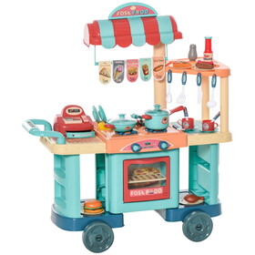 Qaba Kids Kitchen Food Stand with Play Food, Cashier Register, Accessories Ages 3- 6 W2225141973
