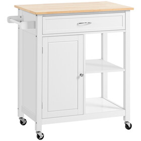 HOMCOM Kitchen Island Cart, Rolling Kitchen Island with Storage, Solid Wood Top, Drawer, for Dining Room, White W2225142052