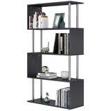 HomCom Modern S-Shaped 5 Tier Room Dividing Bookcase Wooden Storage Display Stand Shelf - Black W2225142056