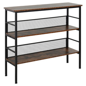 HOMCOM 3-Tier Console Table Industrial Style Storage Metal Wooden Shelf with a Robust Multi-Functional Design & Adjustable Feet, Black W2225142062