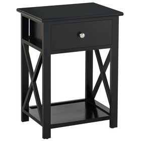 HOMCOM Side Table, Farmhouse End Table with Storage Drawer, Open Shelf and X-frame, Bedside Table for Living Room, Black W2225142073