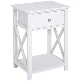 HOMCOM Side Table, Farmhouse End Table with Storage Drawer, Open Shelf and X-frame, Bedside Table for Living Room, White W2225142074