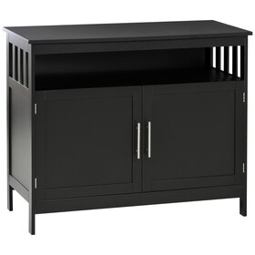 HOMCOM Sideboard Buffet Cabinet, Modern Kitchen Cabinet, Coffee Bar Cabinet with 2-Level Shelf and Open Compartment, Black W2225142078
