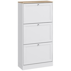 HOMCOM Narrow Shoe Storage Cabinet for Entryway with 3 Flip Drawers and Adjustable Shelves, Shoe Rack Organizer for 18 Pairs of Shoes, White W2225142090