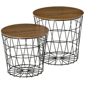 HOMCOM End Tables Set of 2, Nesting Tables with Storage, Round Accent Side Tables with Removable Top for Living Room, Bedroom, Black / Brown W2225142092