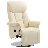 HOMCOM Manual Recliner Chair for Adults, Adjustable Swivel Recliner with Footrest, Padded Arms, PU Leather Upholstery and Steel Base for Living Room, Cream White W2225142096