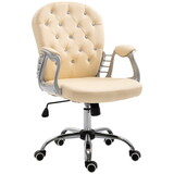 Vinsetto PU Leather Home Office Chair, Button Tufted Desk Chair with Padded Armrests, Adjustable Height and Swivel Wheels, Beige W2225142098