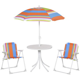 Outsunny Kids Folding Table and Chairs Set Color Stripes for Outdoor Garden Patio Backyard with Removable & Height Adjustable Sun Umbrella, Multi W2225142244