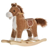 Qaba Rocking Horse Plush Animal on Wooden Rockers, Baby Rocking Chair with Sounds, Moving Mouth, Wagging Tail, Brown W2225142251