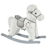 Qaba Kids Plush Ride-on Rocking Horse with Bear Toy, Children Chair with Soft Plush Toy & Fun Realistic Sounds, White W2225142253