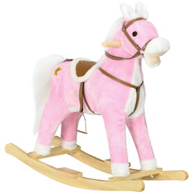 Qaba Rocking Horse with Sound, Ride on Horse with Saddle, Toddler Rocker, Gift for 3-8 Year Old, Pink W2225142258