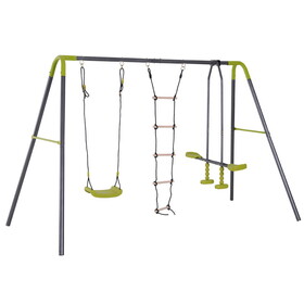 HOMCOM 3 in 1 Kids Metal Swing Set for Backyard with Swing Seat, Glider and Climbing Ladder, Heavy Duty Metal Frame for 4 Children W2225142264