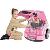 Qaba Mechanic Kids Truck Engine Toy Set, Car Service Playset, Engine Disassembly Play Workshop, Includes 61 Pieces, Steering Wheel, Horn, Light for 3-5 Years Old, Pink W2225142267