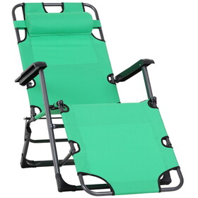 Outsunny Tanning Chair, 2-in-1 Beach Lounge Chair & Camping Chair w/ Pillow & Pocket, Adjustable Chaise for Sunbathing Outside, Patio, Poolside, Green W2225142464