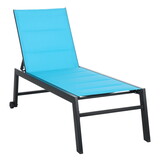 Outsunny Outdoor Chaise Lounge with Wheels, Five Position Recliner for Sunbathing, Suntanning, Steel Frame, Breathable Fabric for Beach, Yard, Patio, Blue W2225142465