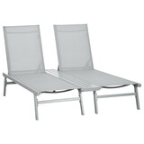 Outsunny Chaise Lounge Pool Chairs Set of 2, Aluminum Outdoor Sun Tanning Chairs with Five-Position Reclining Back, Shelf & Breathable Mesh for Beach, Yard, Patio, Light Gray W2225142467