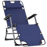 Outsunny Tanning Chair, 2-in-1 Beach Lounge Chair & Camping Chair w/ Pillow & Pocket, Adjustable Chaise for Sunbathing Outside, Patio, Poolside, Navy W2225142469