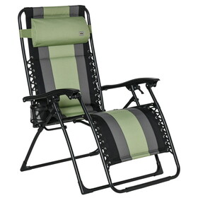Outsunny XL Oversize Zero Gravity Recliner, Padded Patio Lounger Chair, Folding Chair with Adjustable Backrest, Cup Holder, and Headrest for Backyard, Poolside, Lawn, Striped, Green W2225142470